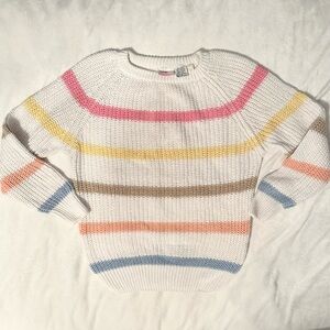 Vintage Avon Fashions Color Striped Knit Sweater S Cotton Blend White fun cute
